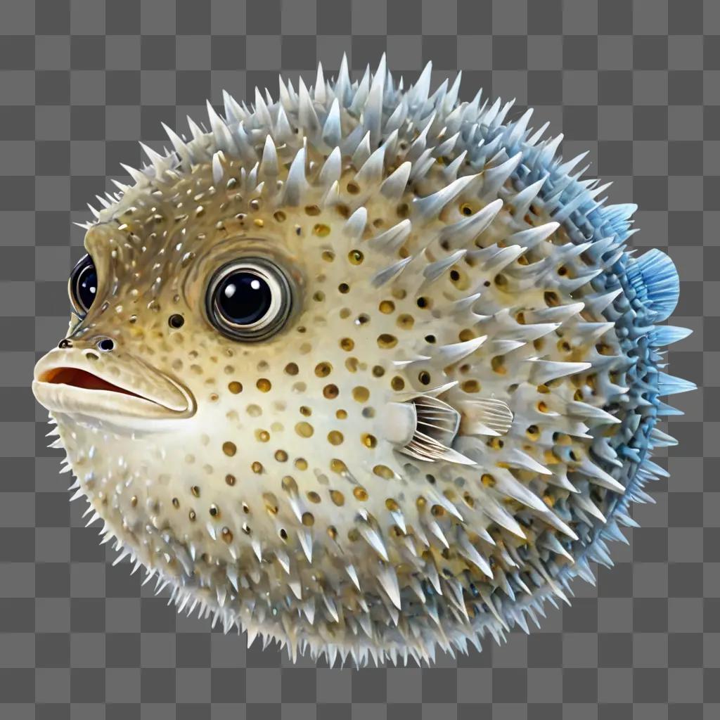 puffer fish drawing A cartoon puffer fish with a blue and white face