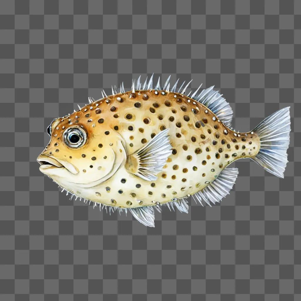 puffer fish drawing A fish with a light tan and black body and spots