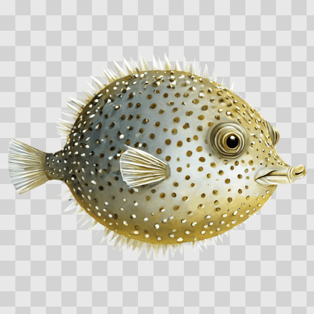 puffer fish drawing A large puffer fish with black spots on a white background