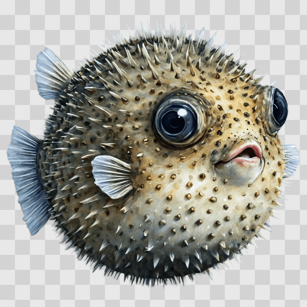 puffer fish drawing A puffer fish with spiky skin and large eyes