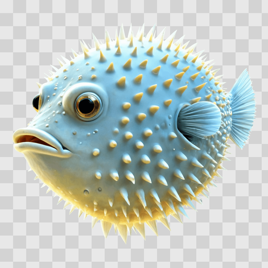 puffer fish drawing A spiky blue fish with a white belly