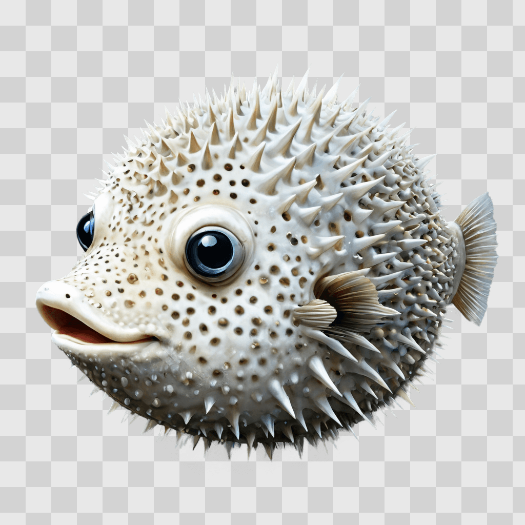 puffer fish drawing A white puffer fish with black eyes