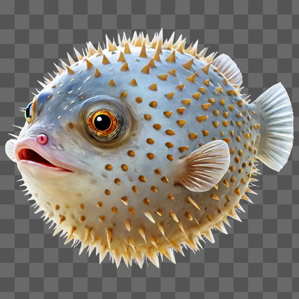 puffer fish drawing A white puffer fish with spikes on its head