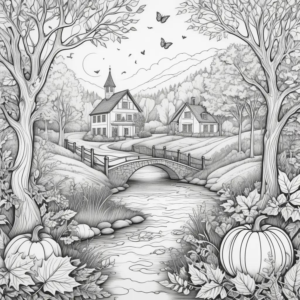 pumpkin and bridge in a fall scene