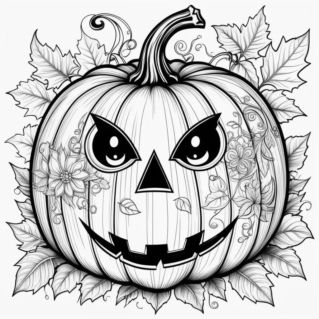 pumpkin with a scary face is colored in black and white