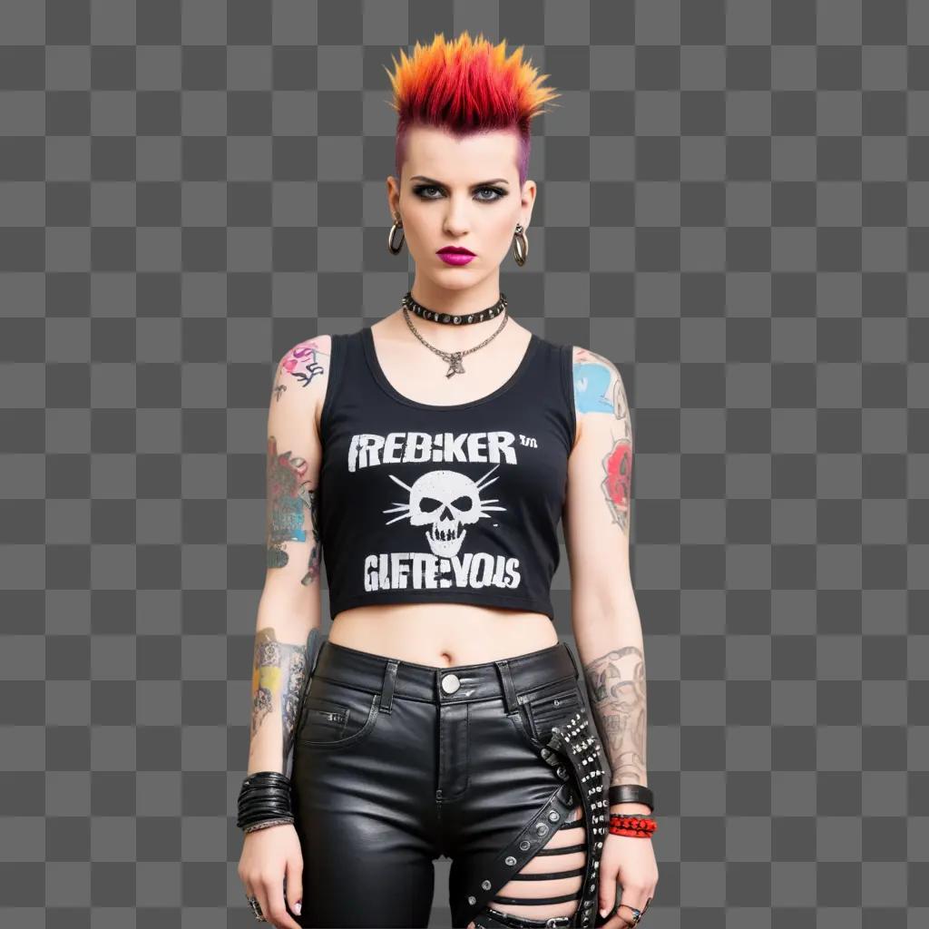 punk girl with a black shirt and red pants