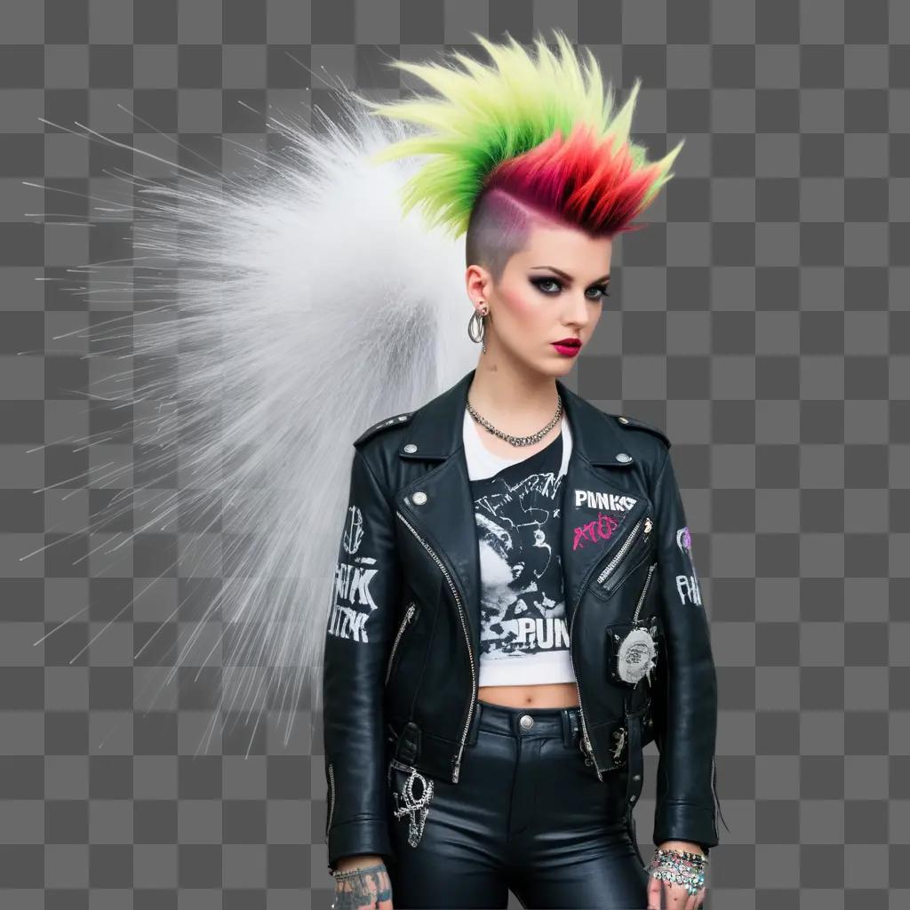 punk girl with a mohawk and a black leather jacket