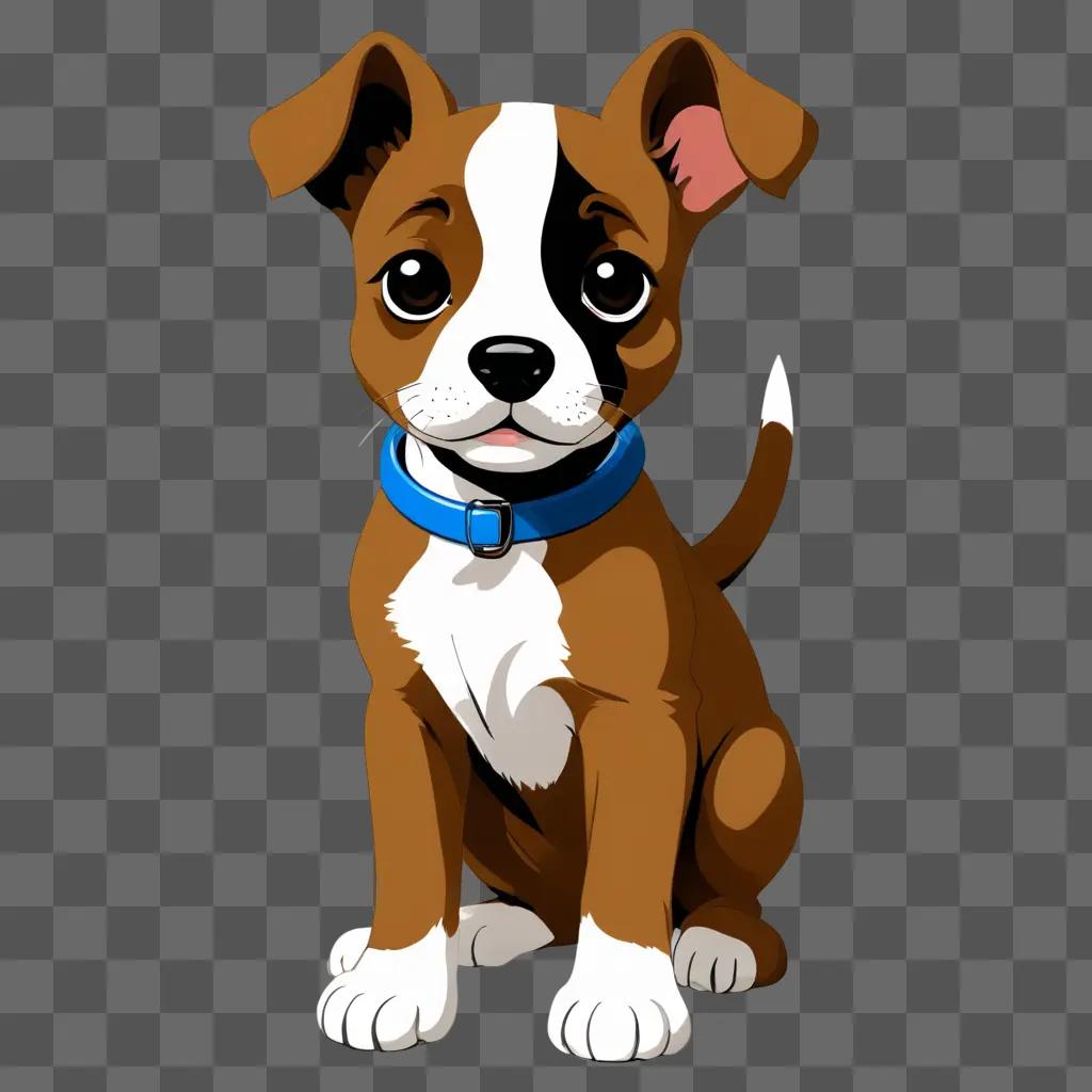 puppy clipart A cartoon dog with a blue collar sits on a beige background