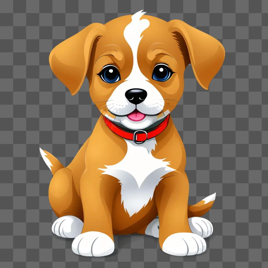 puppy clipart A cute brown and white puppy with a red collar