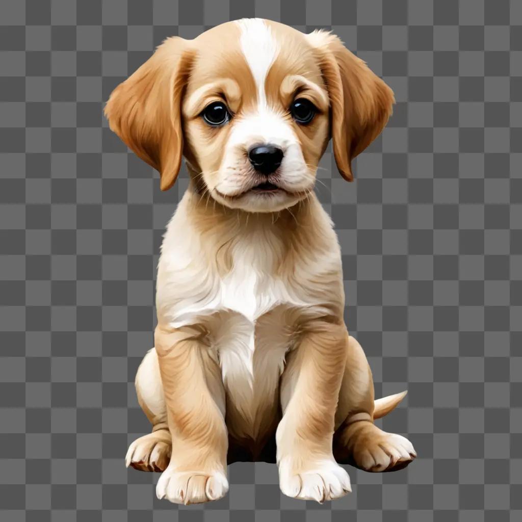 puppy clipart A puppy with white and brown fur sits on a beige background