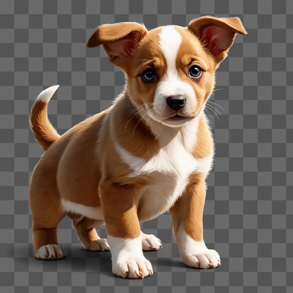 puppy illustrated A brown and white puppy stares into the camera