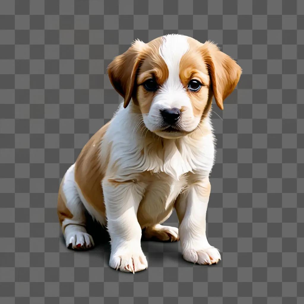 puppy illustrated A cute brown and white puppy sitting on the ground