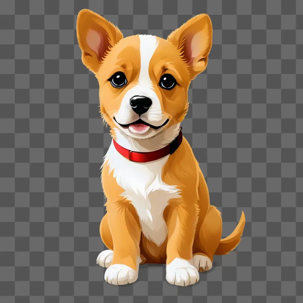 puppy illustrated A cute dog wearing a red collar sits on a beige background