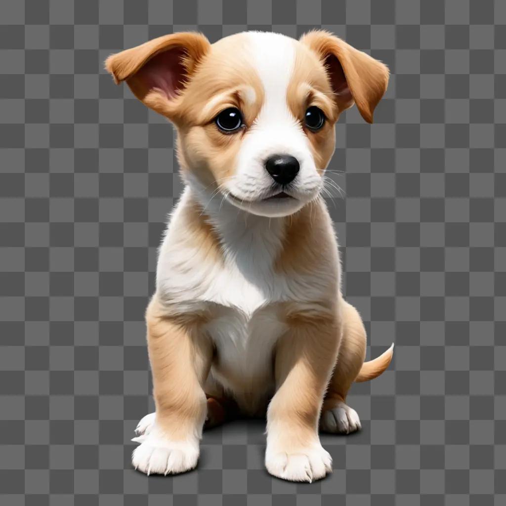 puppy illustrated A puppy sits on a beige background