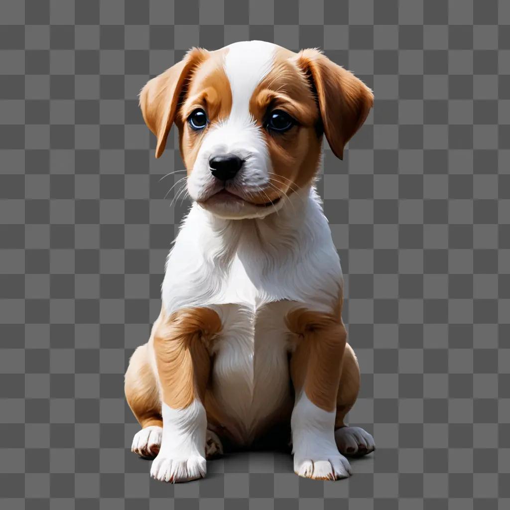 puppy illustrated A white and brown puppy sits on a beige background