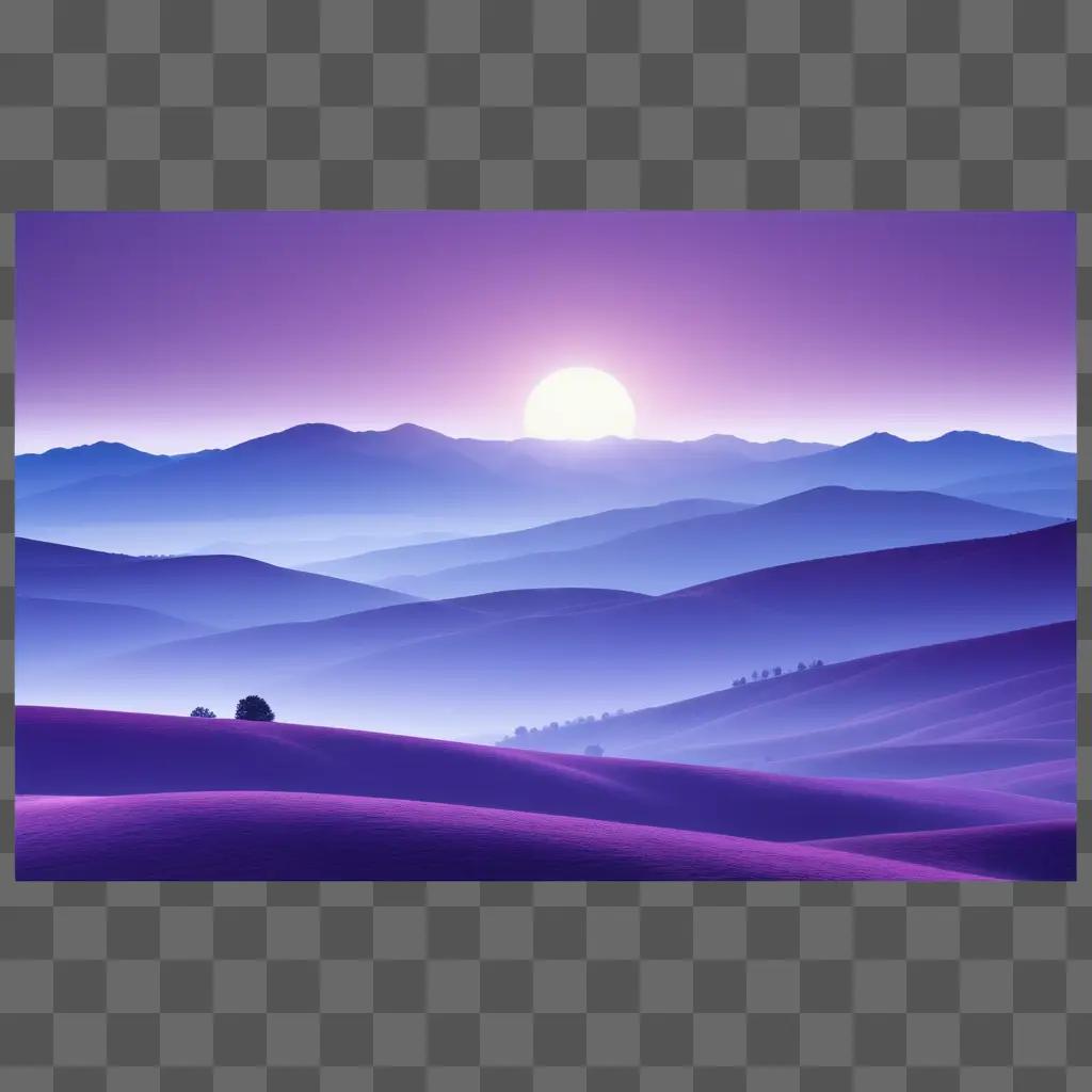 purple background with mountains and a sun