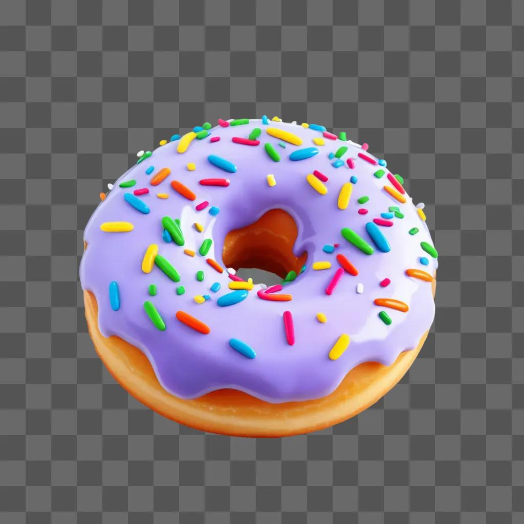 purple donut with rainbow sprinkles in a 3D clipart style