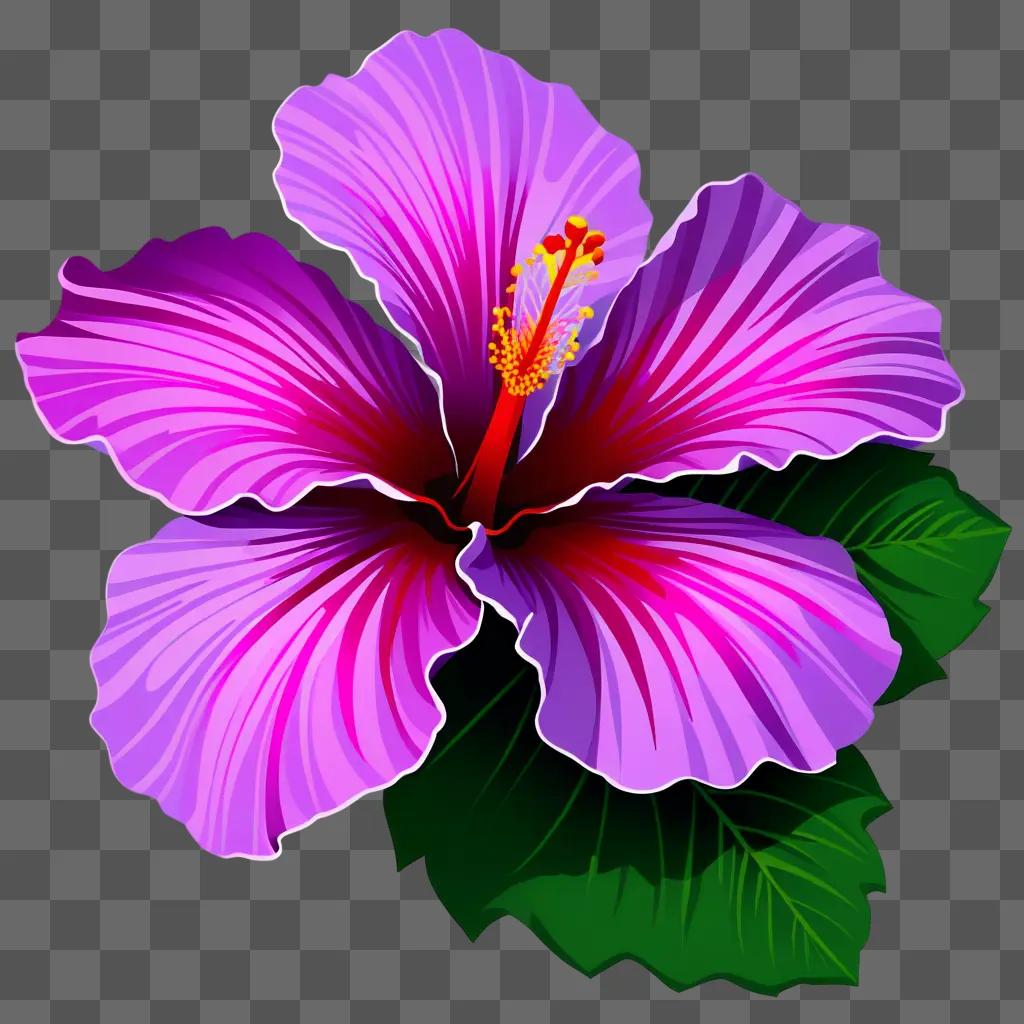 purple hibiscus flower with green leaves