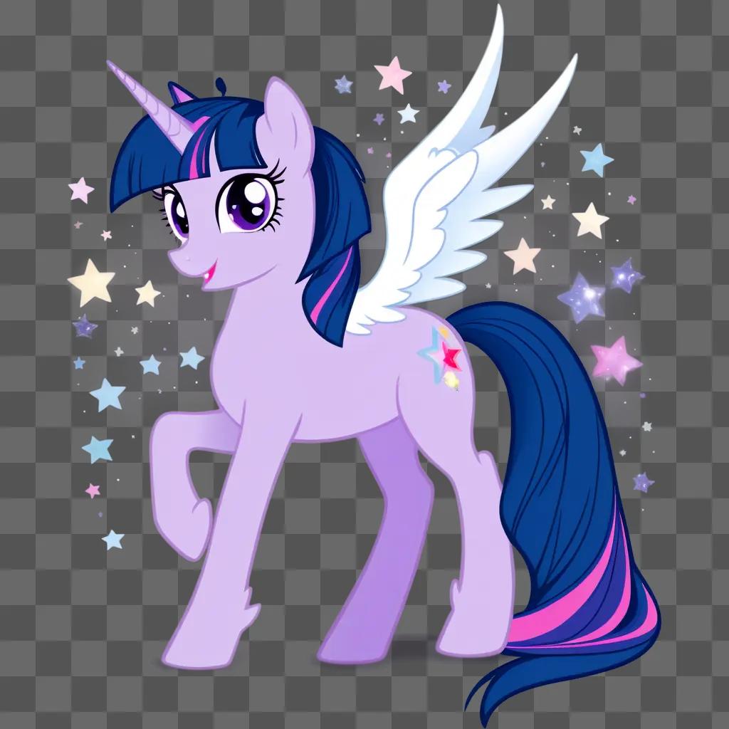 purple pony with wings and a sparkly star