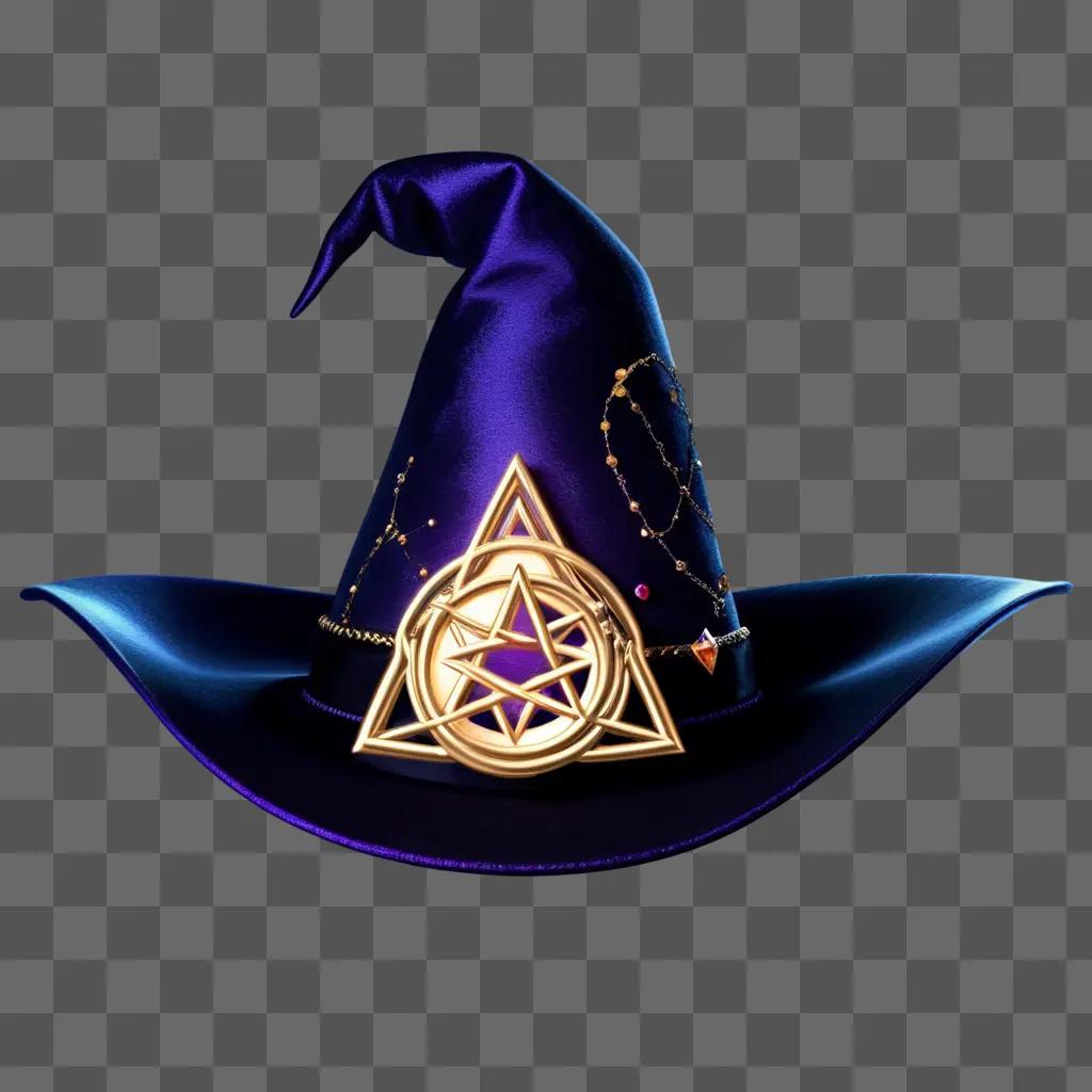 purple witch hat with a golden star and pentacle