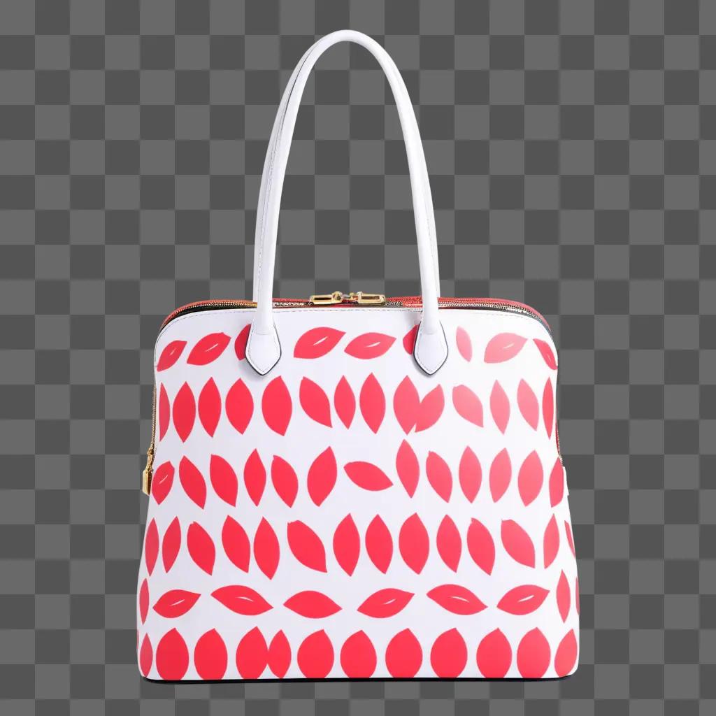 purse with a lipstick print sits on a pink background