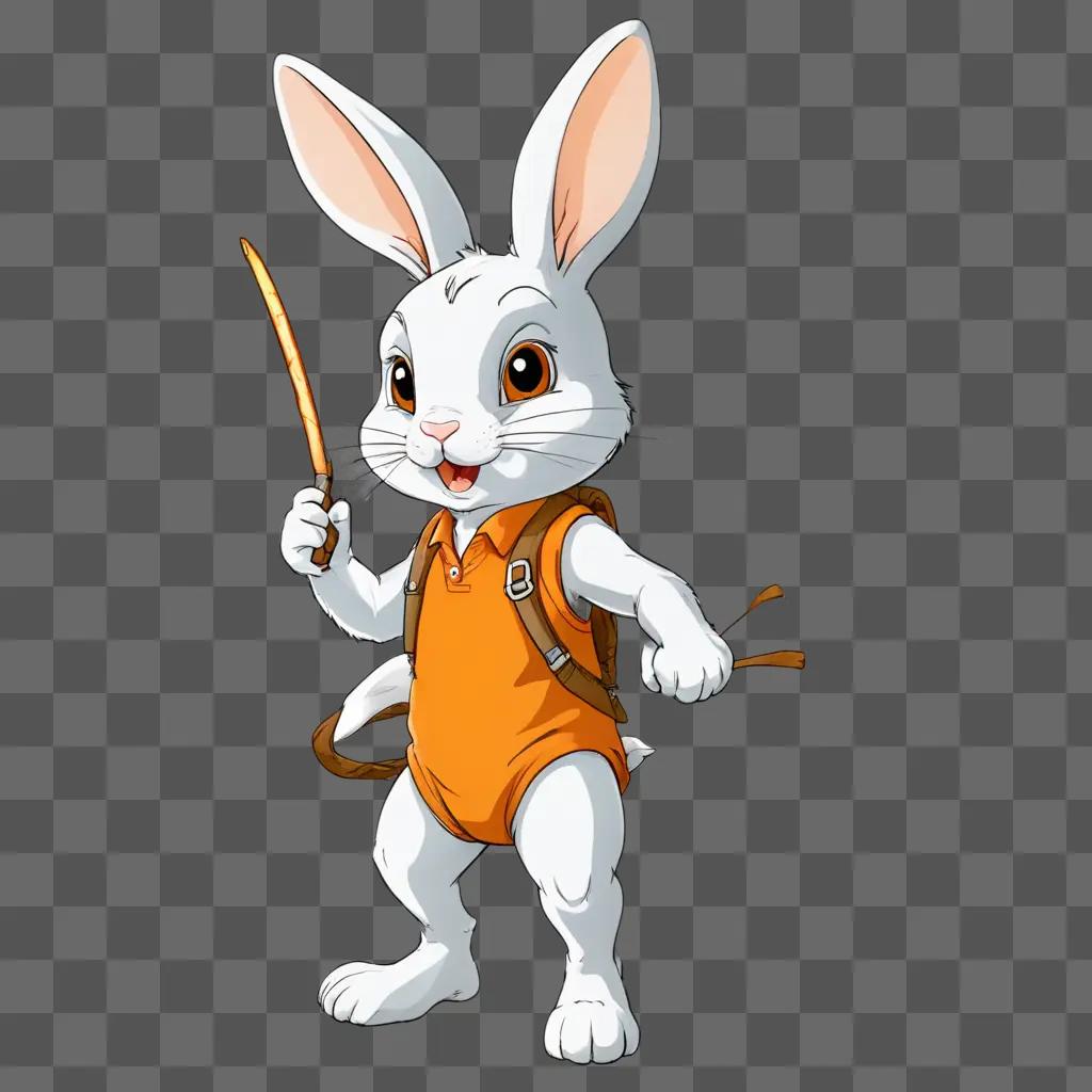 rabbit drawing for kids A cartoon bunny holding a stick and a sword