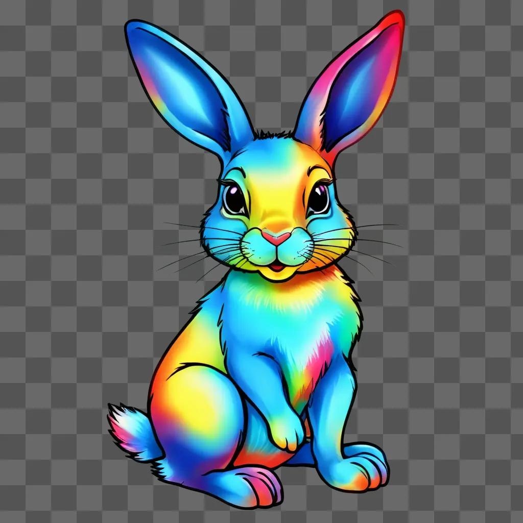 rabbit drawing for kids A colorful rabbit sits in a rainbow-colored background