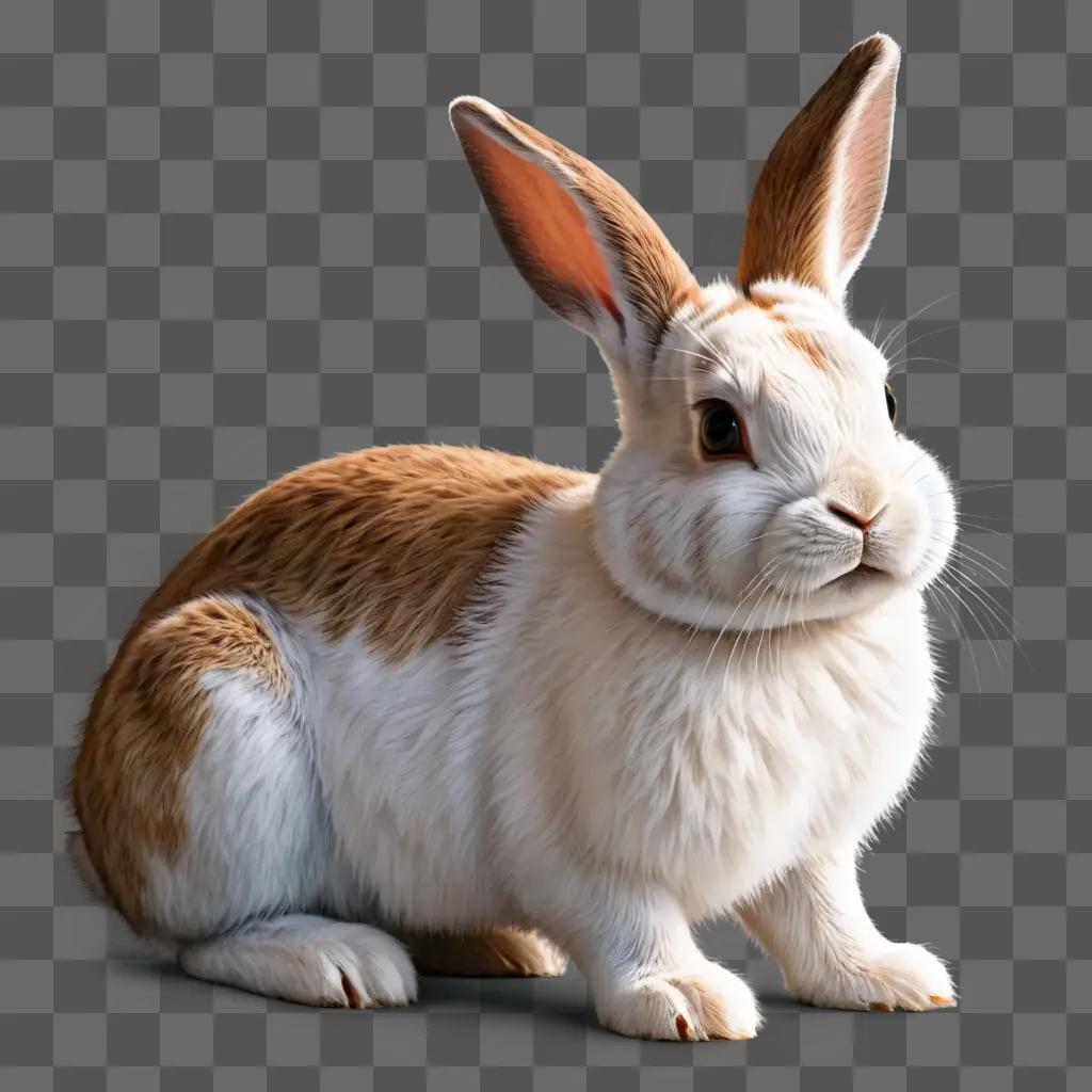 rabbit drawing realistic A white and brown rabbit sitting on a gray surface