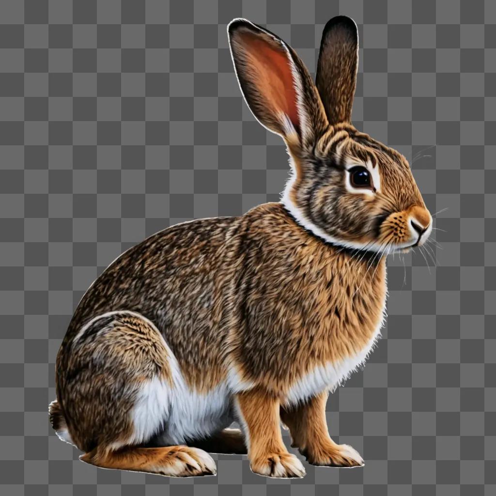 色とウサギの絵 ベージュの背景に長い耳のウサギが座っています