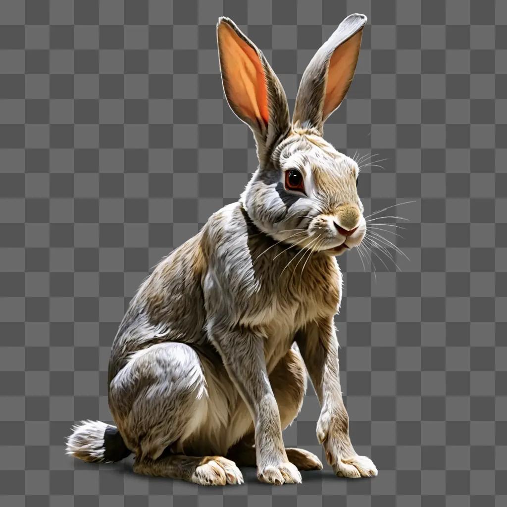 色とりどりのウサギの絵 地面に座っているオレンジ色の耳を持つウサギ