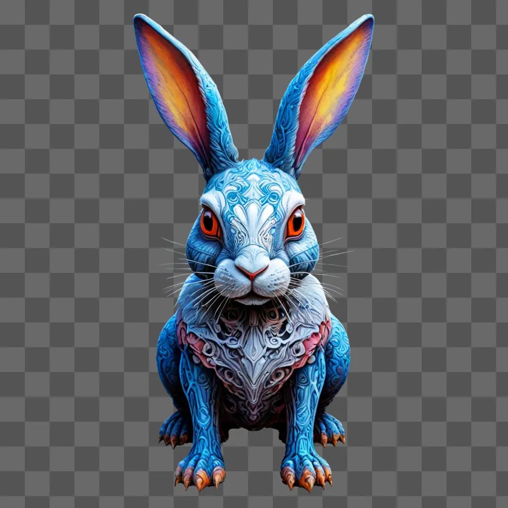 色とりどりのウサギ 赤い目とオレンジ色の耳を持つ華やかな青いウサギ