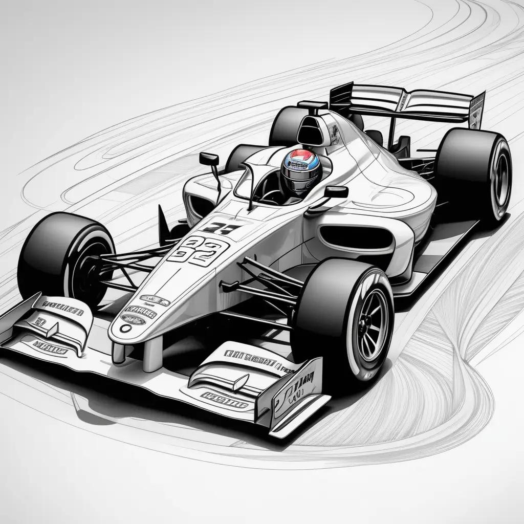 racing car is colored in black and white