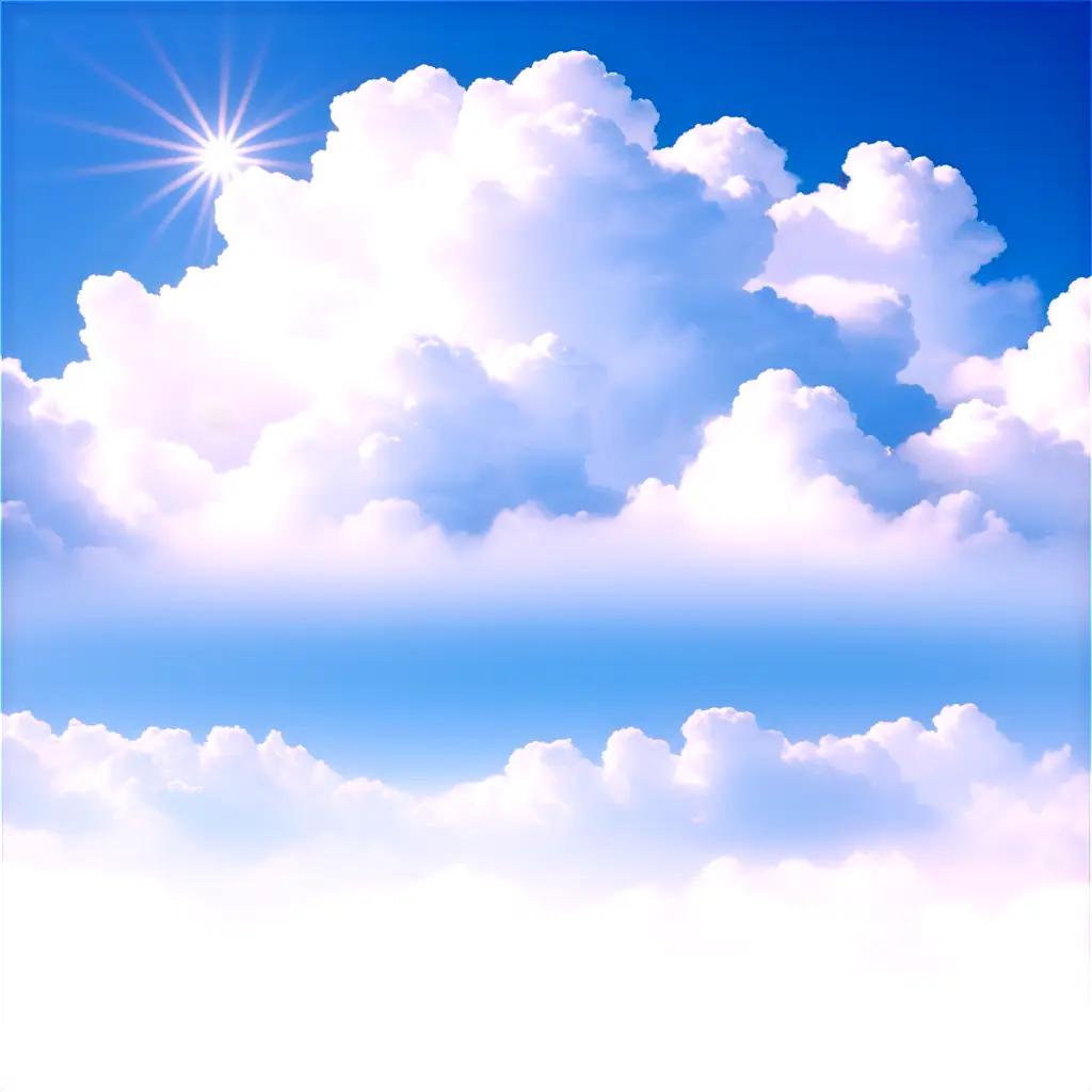 radiant sun shines above white and fluffy clouds