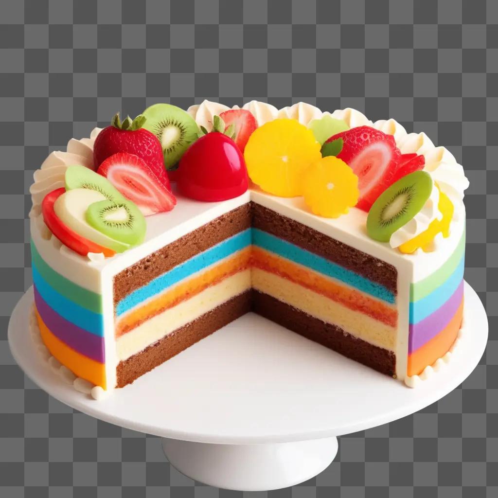 rainbow cake with fruit slices on top