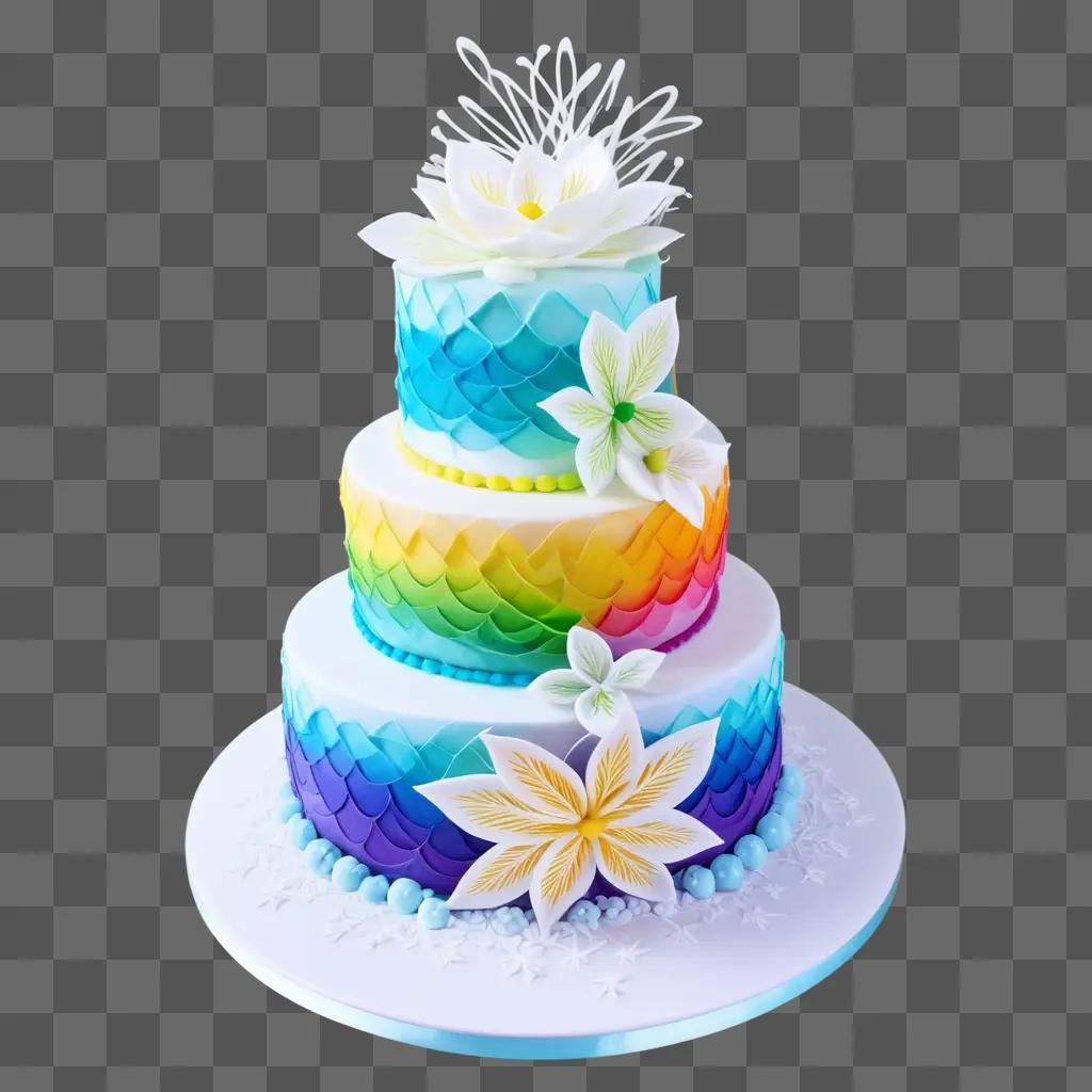 rainbow-colored cake with a flower on top is transparent