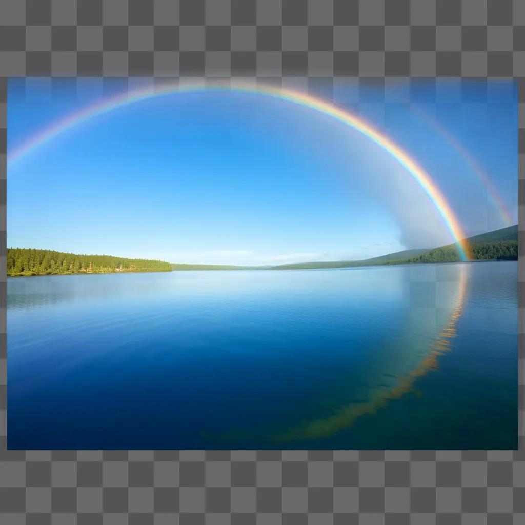 rainbow forms over a transparent body of water