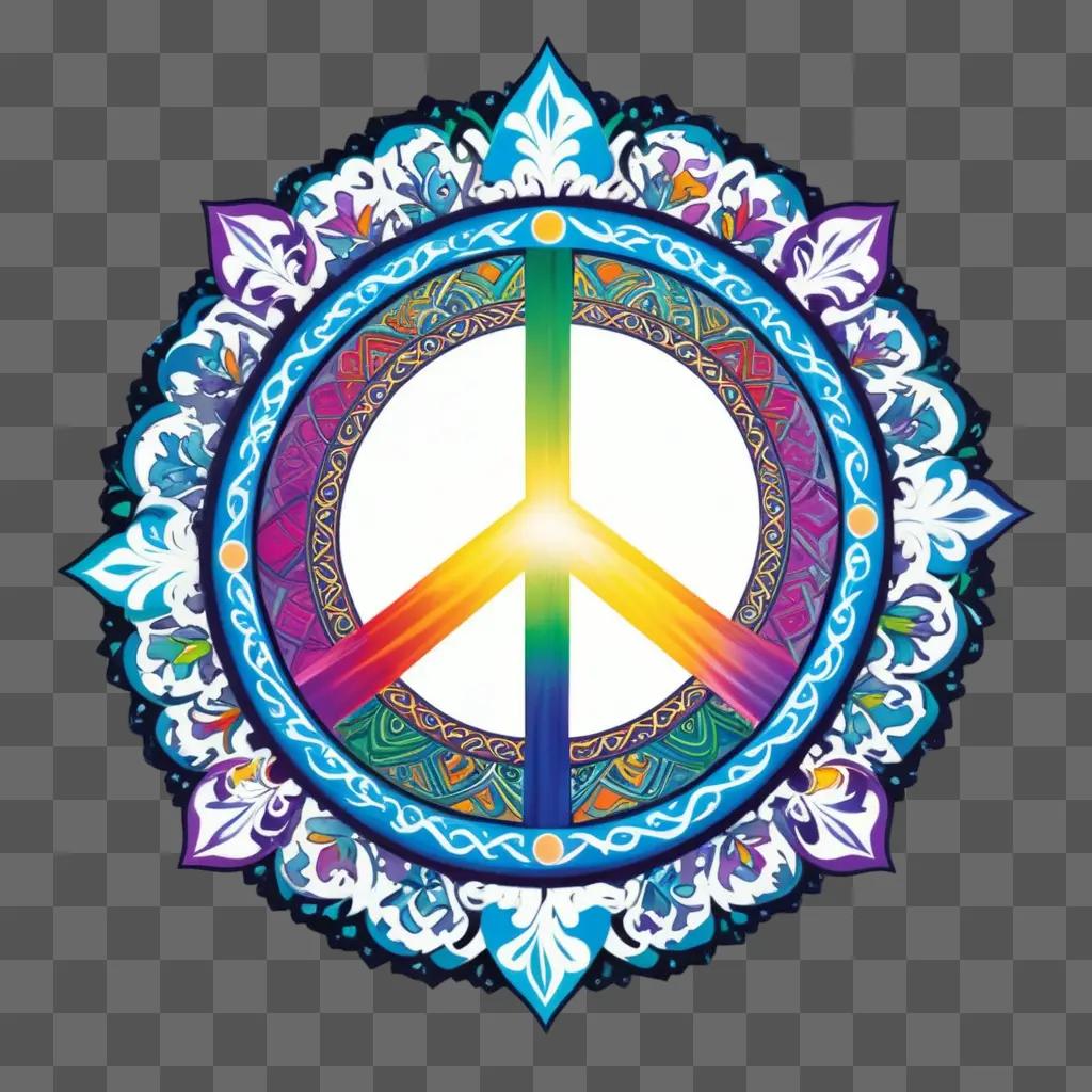 rainbow peace sign with a star in the center