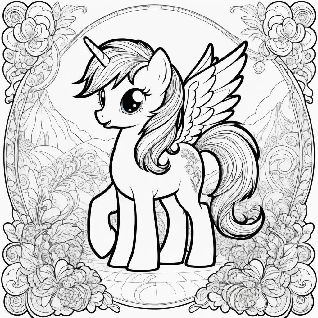 rainbow unicorn coloring page with a floral background