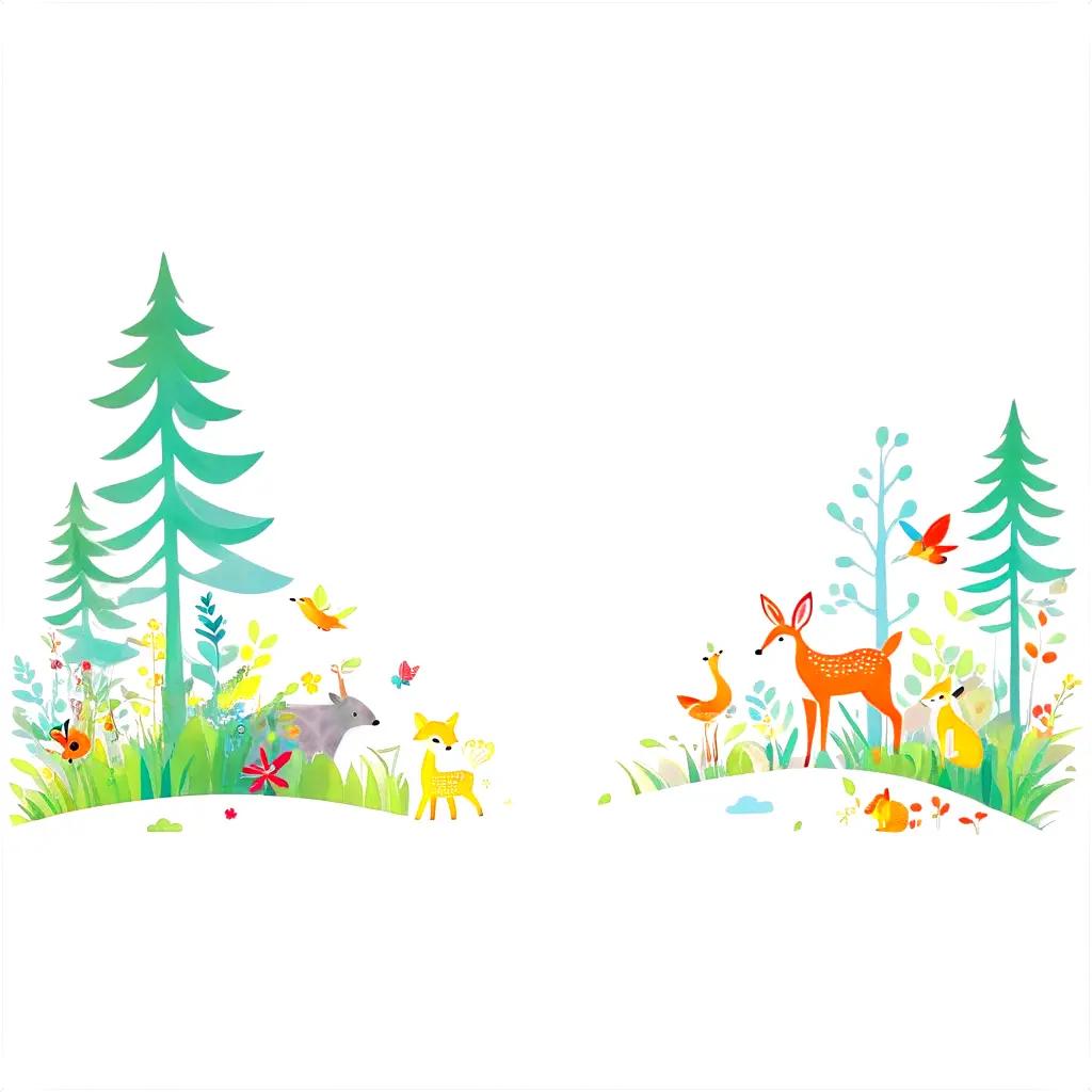 random illustration of animals in a forest