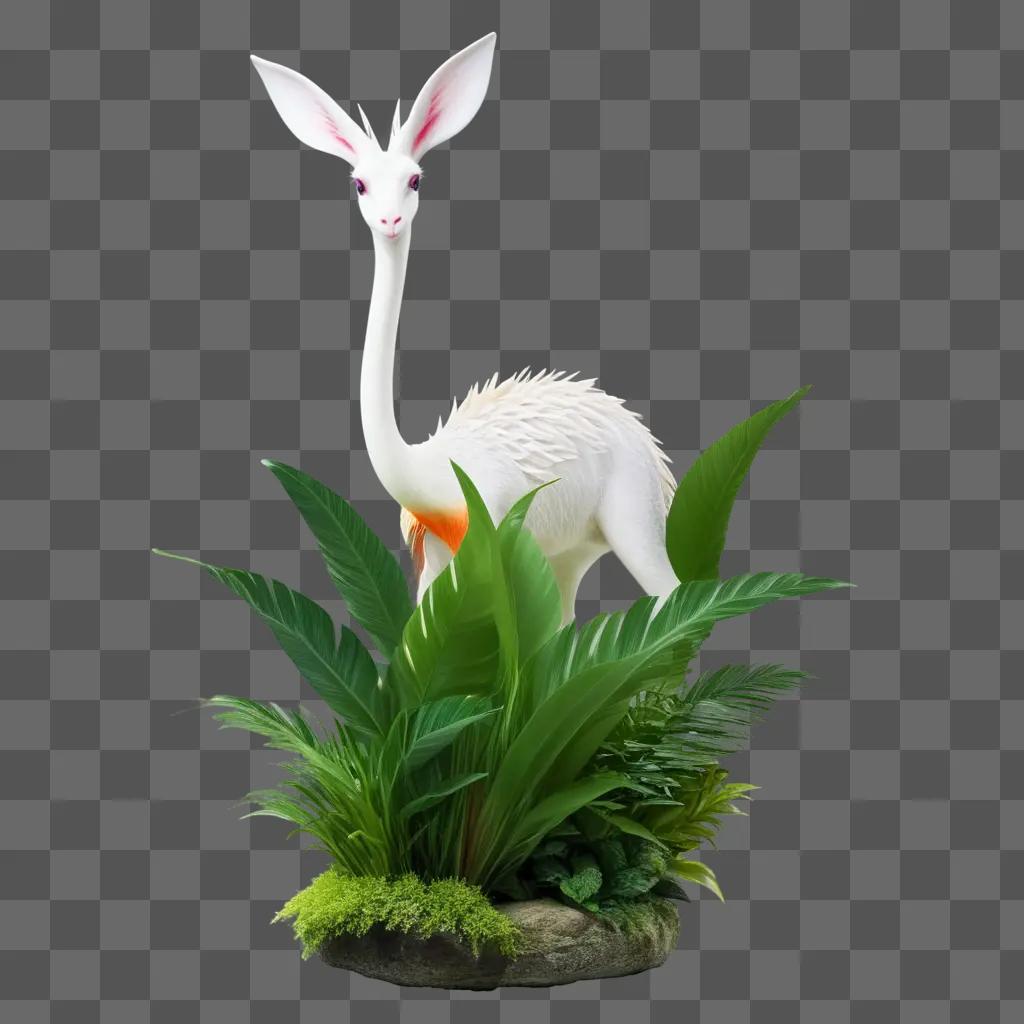 rare white llama with a red mane in a green plant