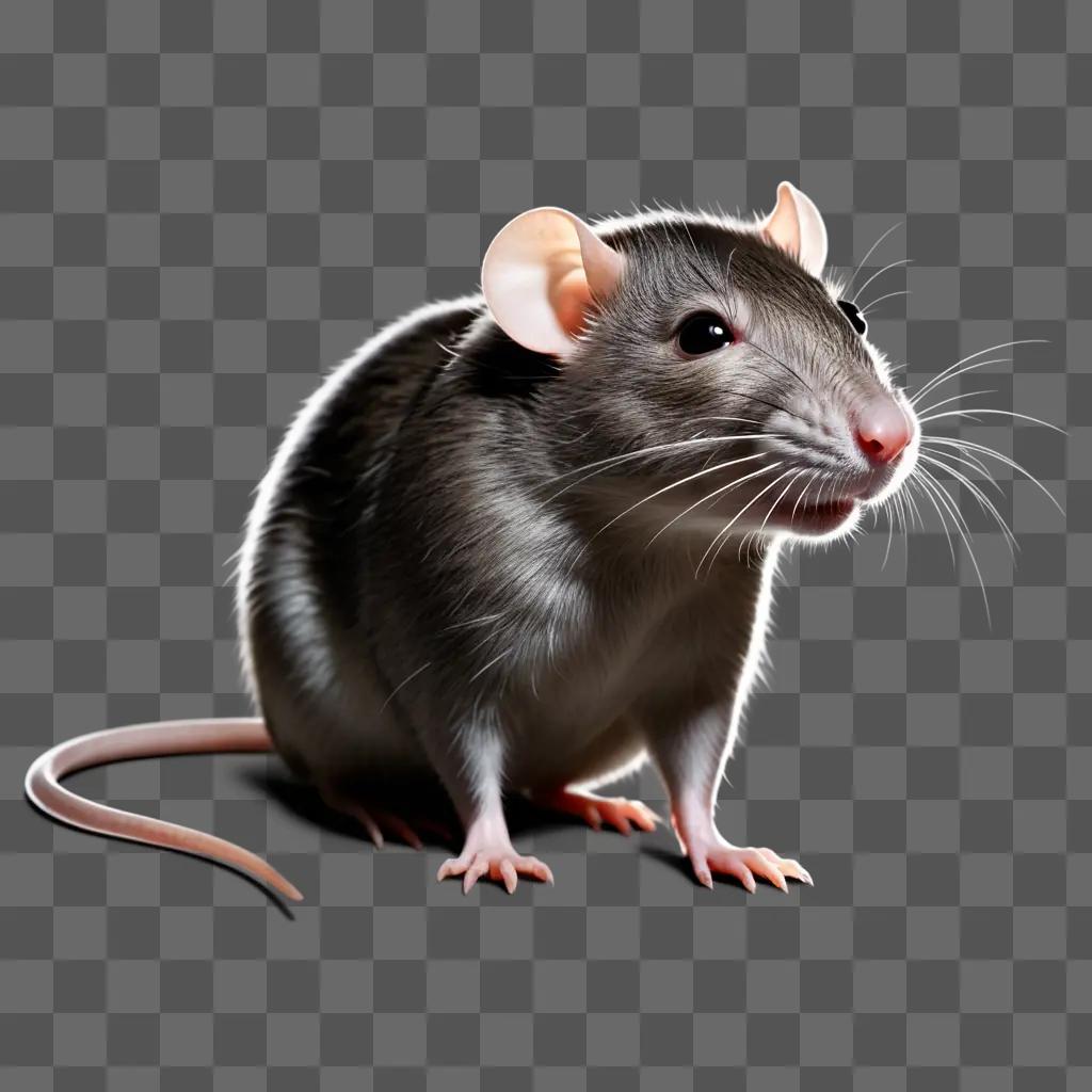 rat with a transparent face sits on a gray surface