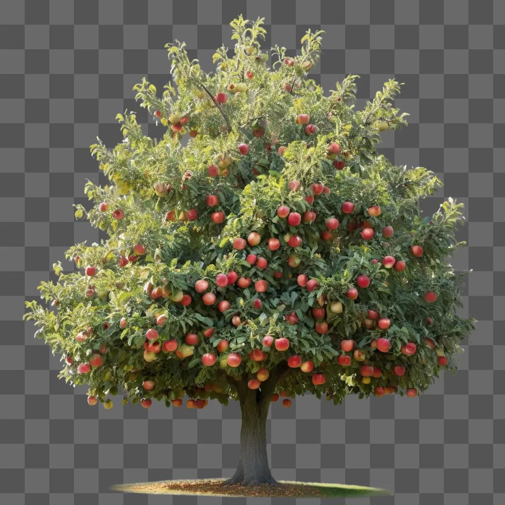 real apple tree growing with many apples