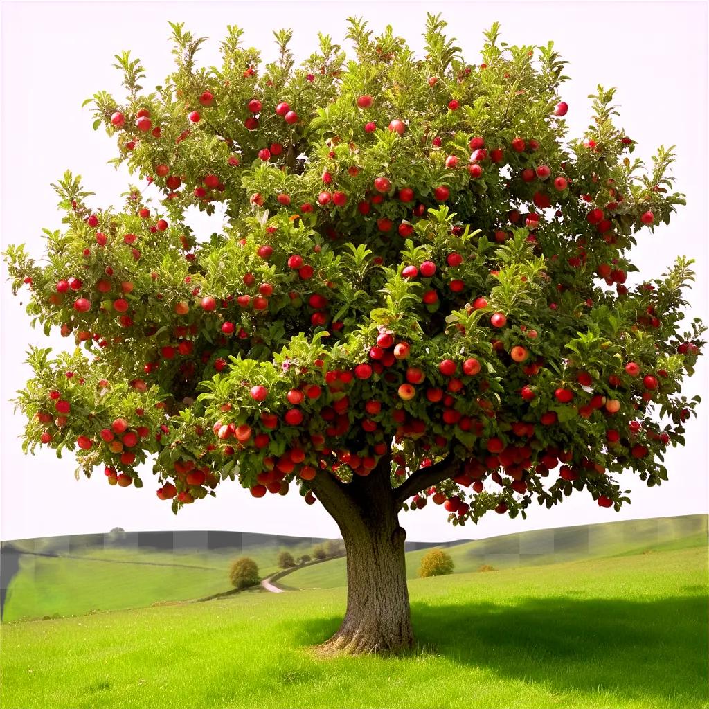 real apple tree in a lush green field