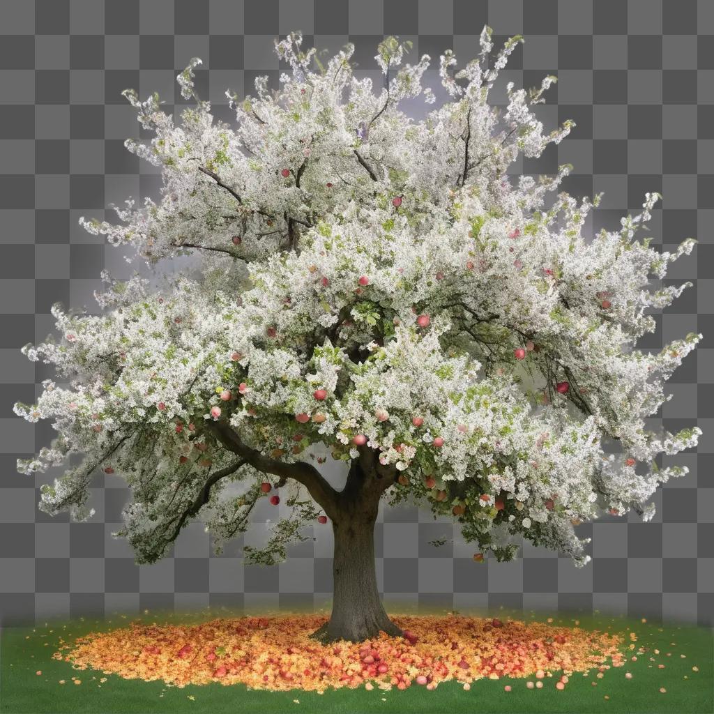 real apple tree with blossoms and fruit