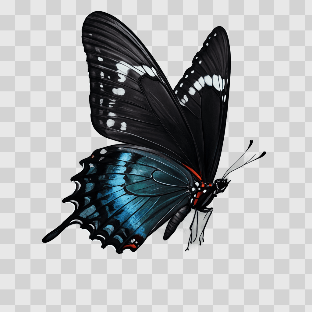 realistic butterfly drawing A black butterfly with white wings and red spots