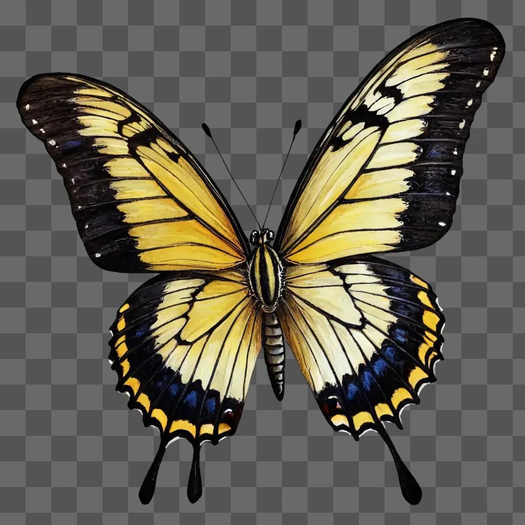 realistic butterfly drawing A butterfly with a yellow body and black wings