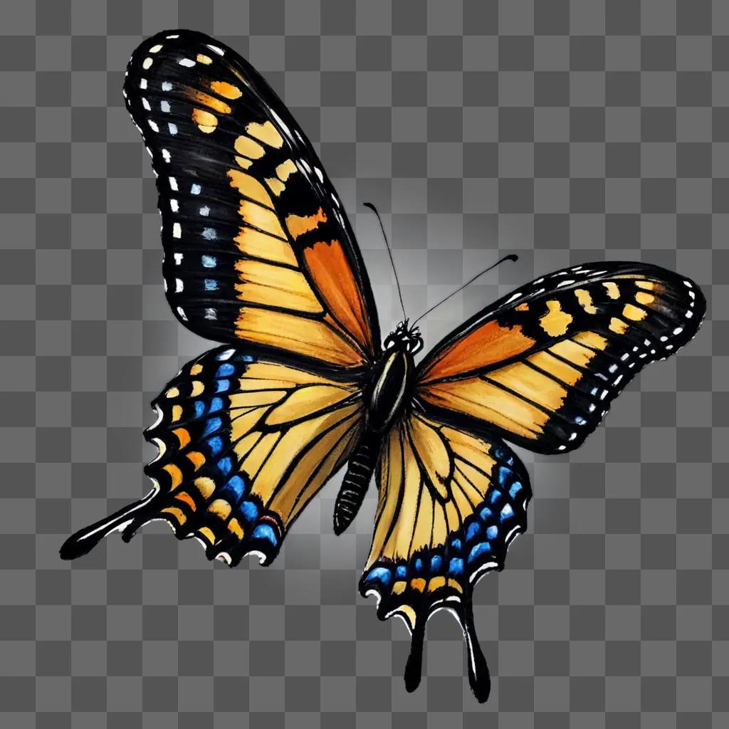 realistic butterfly drawing A butterfly with blue and yellow wings