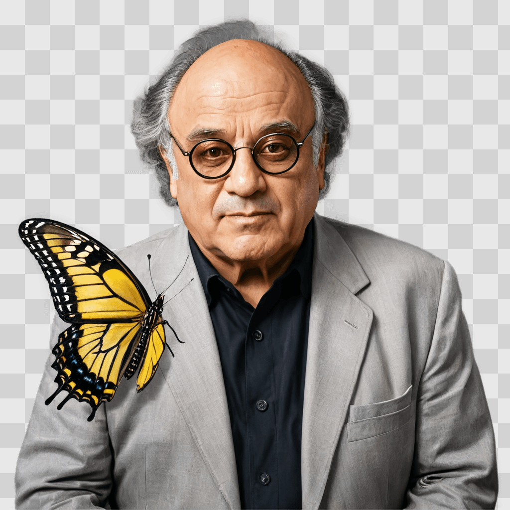 realistic butterfly drawing A man with a yellow butterfly on his suit