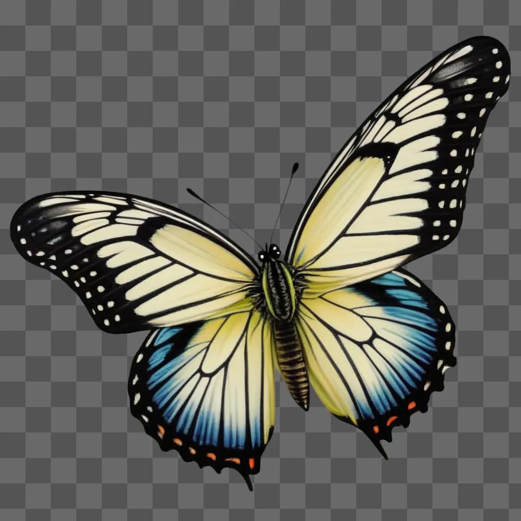 realistic butterfly drawing is on a gray background