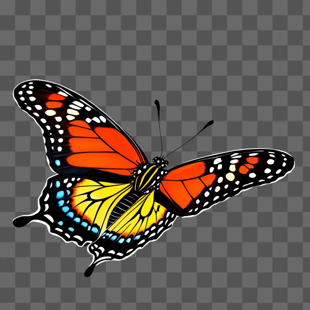 realistic butterfly drawing with a blue and orange color scheme